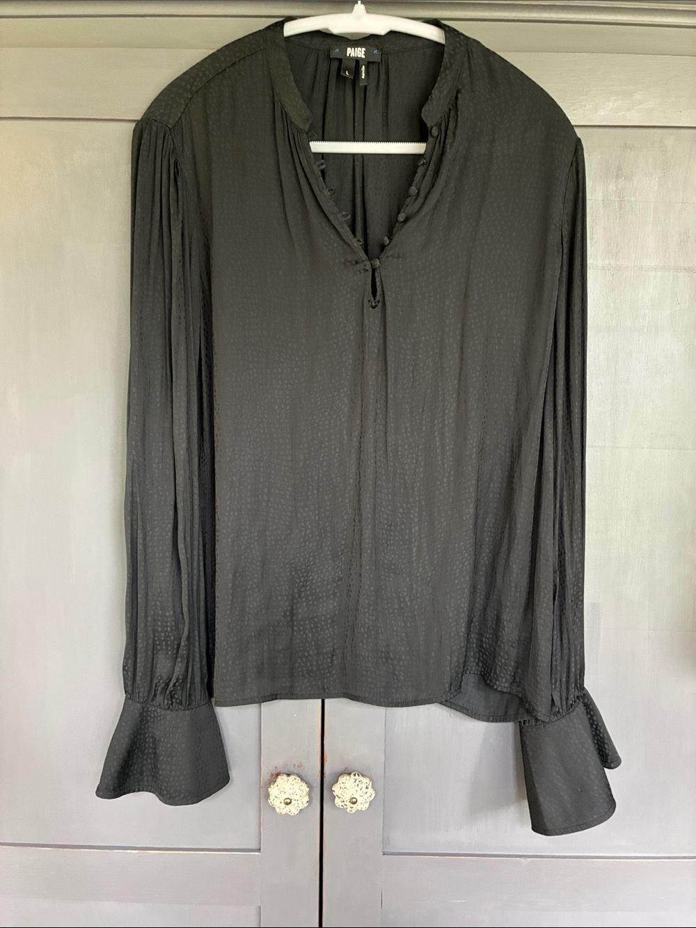PAIGE L Black Sheer Button-Front Long-Sleeve Blouse